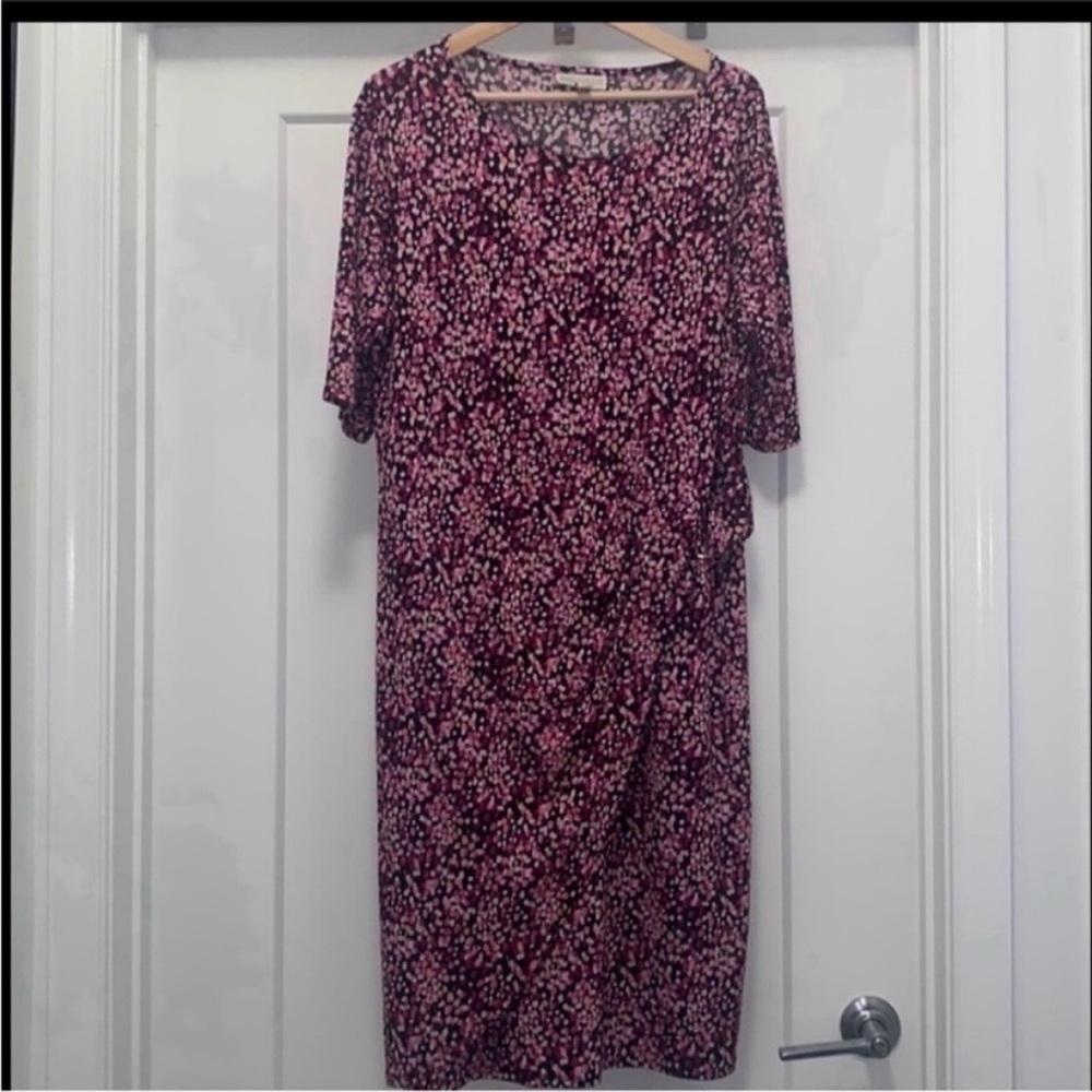 🩷 DANA BUCHMAN Pink and Black Faux Wrap Dress - Size XL